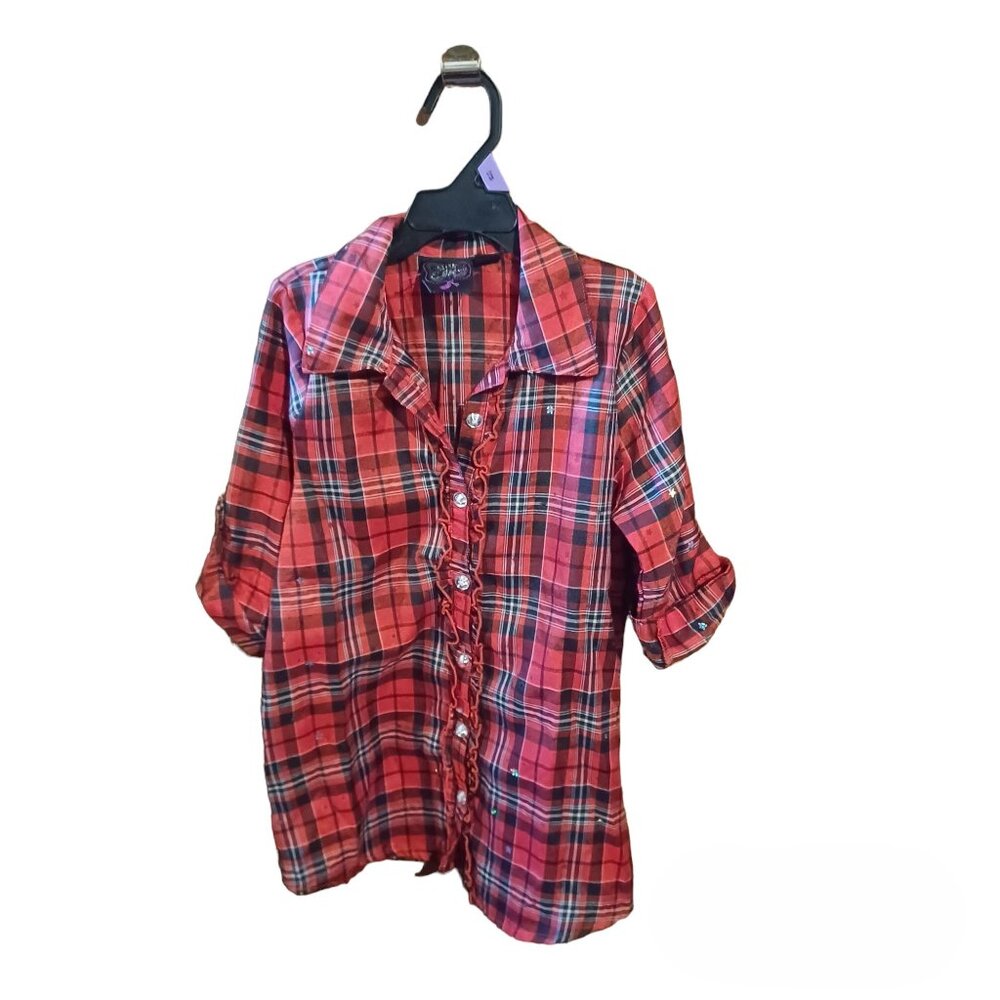 Self Esteem Red Plaid Blouse EUC